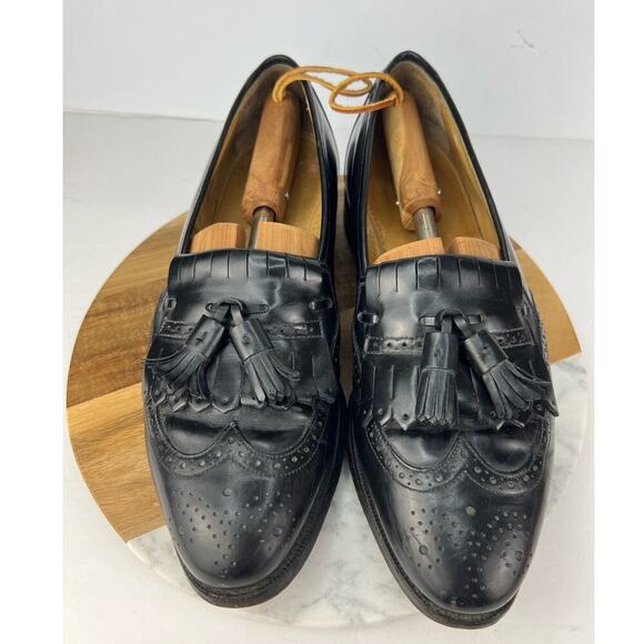 Johnston Murphy Optima Black Leather Wingtip Kiltie Tassel Loafer Men\'s 9.5 D